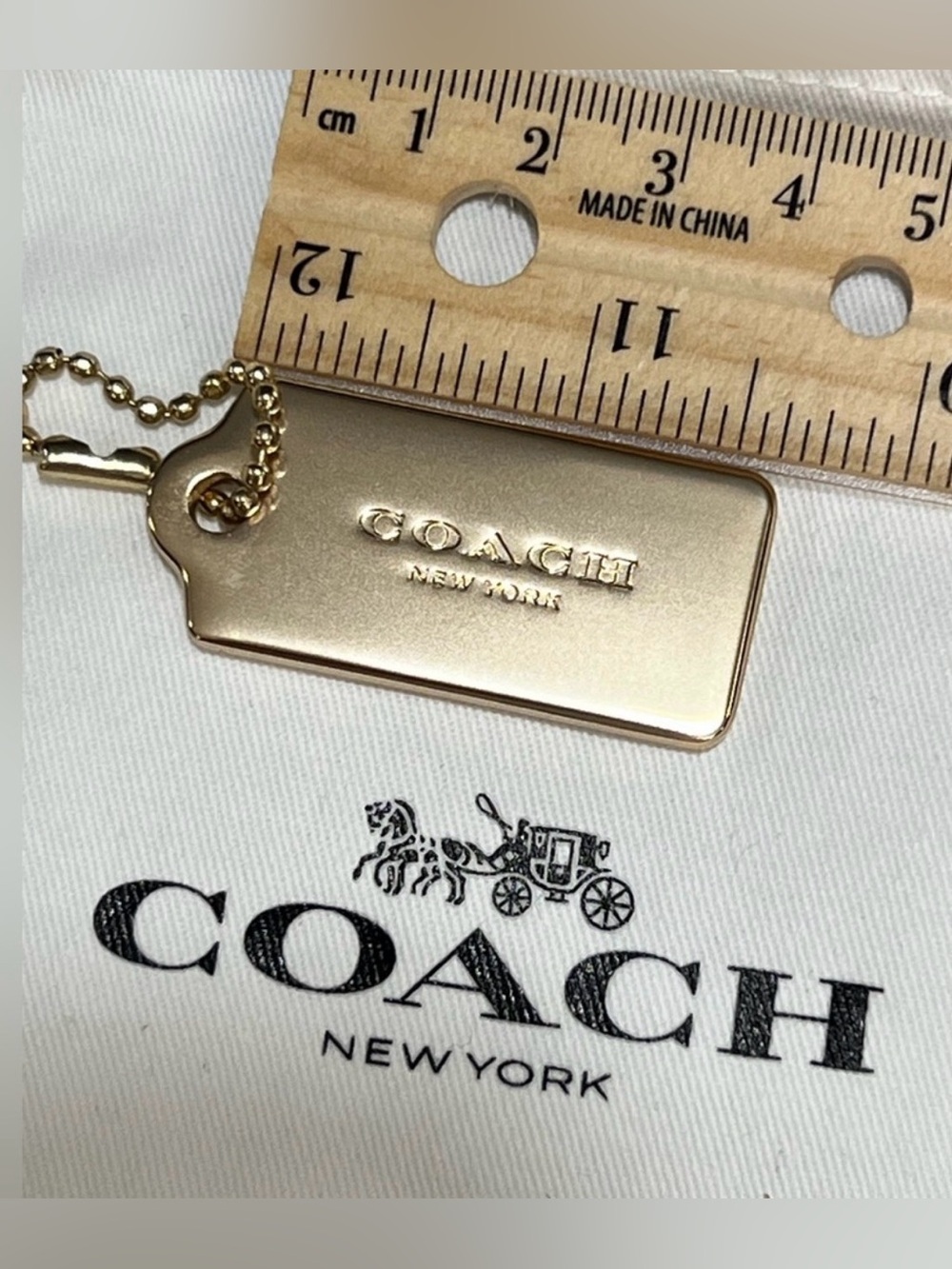 Coach Gold Rectangular Logo Tag Key Holder - Picture 5 of 5